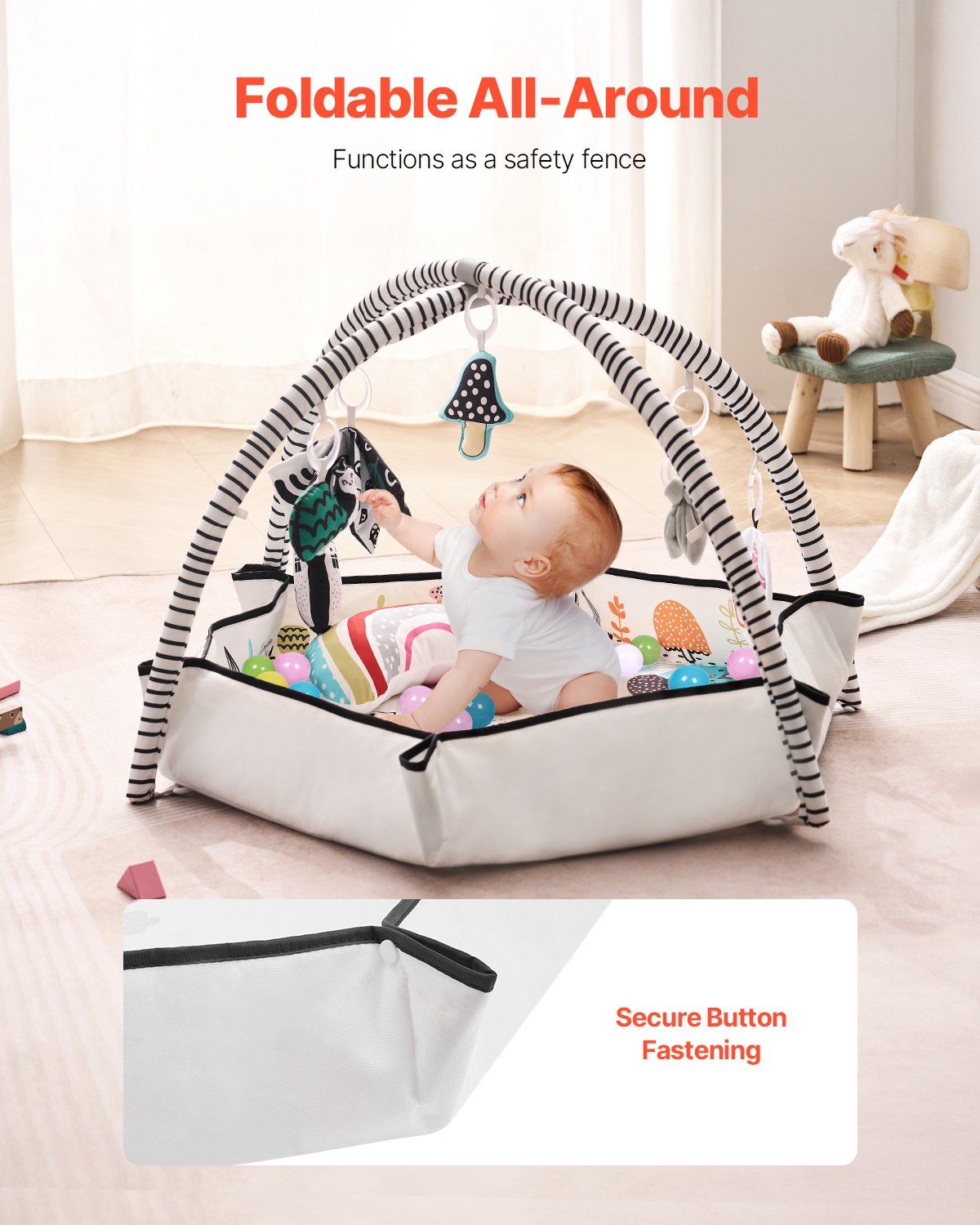 Baby Play Gym Mat Tummy Time Activity Mat with 6 Sensory Toys 41.7" x 41.7"