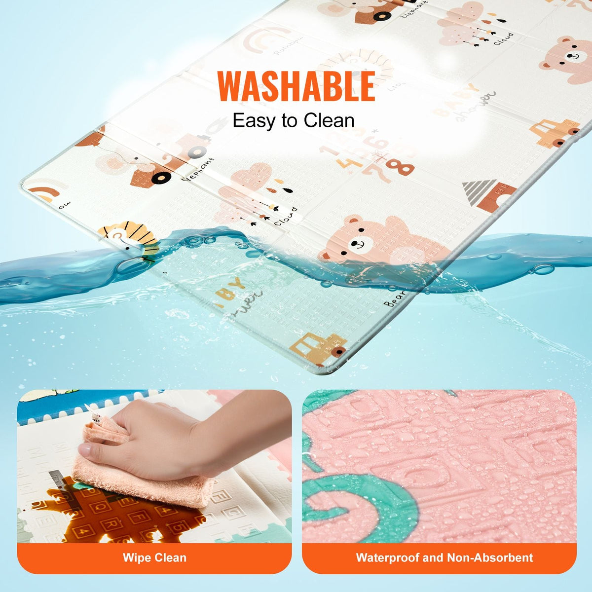 Baby Play Mat, 51"x79" Baby Crawling Mat, Non-Slip One-Piece Foam Baby Playmat, Foldable Portable Reversible Floor Mat with Travel Bag, Waterproof Activity Playmats
