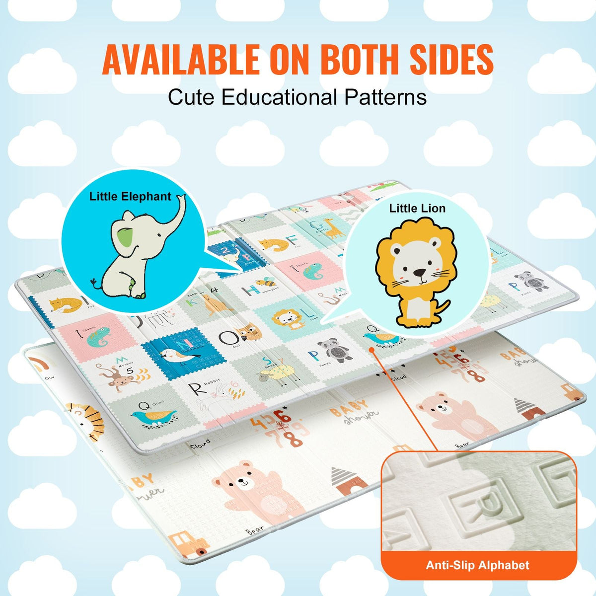 Baby Play Mat, 51"x79" Baby Crawling Mat, Non-Slip One-Piece Foam Baby Playmat, Foldable Portable Reversible Floor Mat with Travel Bag, Waterproof Activity Playmats