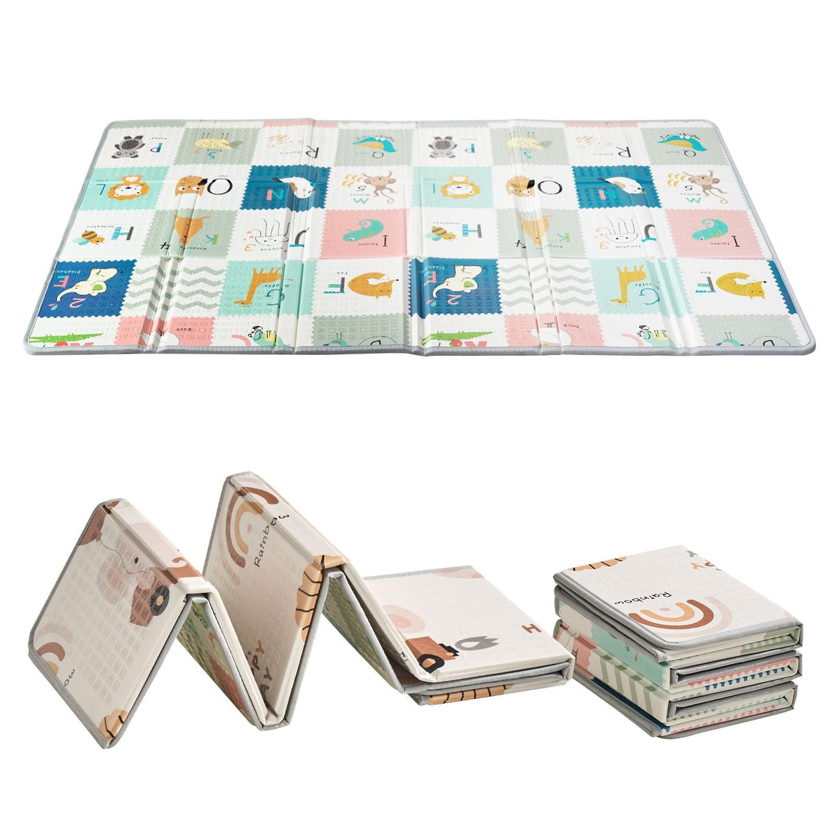 Baby Play Mat, 51"x79" Baby Crawling Mat, Non-Slip One-Piece Foam Baby Playmat, Foldable Portable Reversible Floor Mat with Travel Bag, Waterproof Activity Playmats