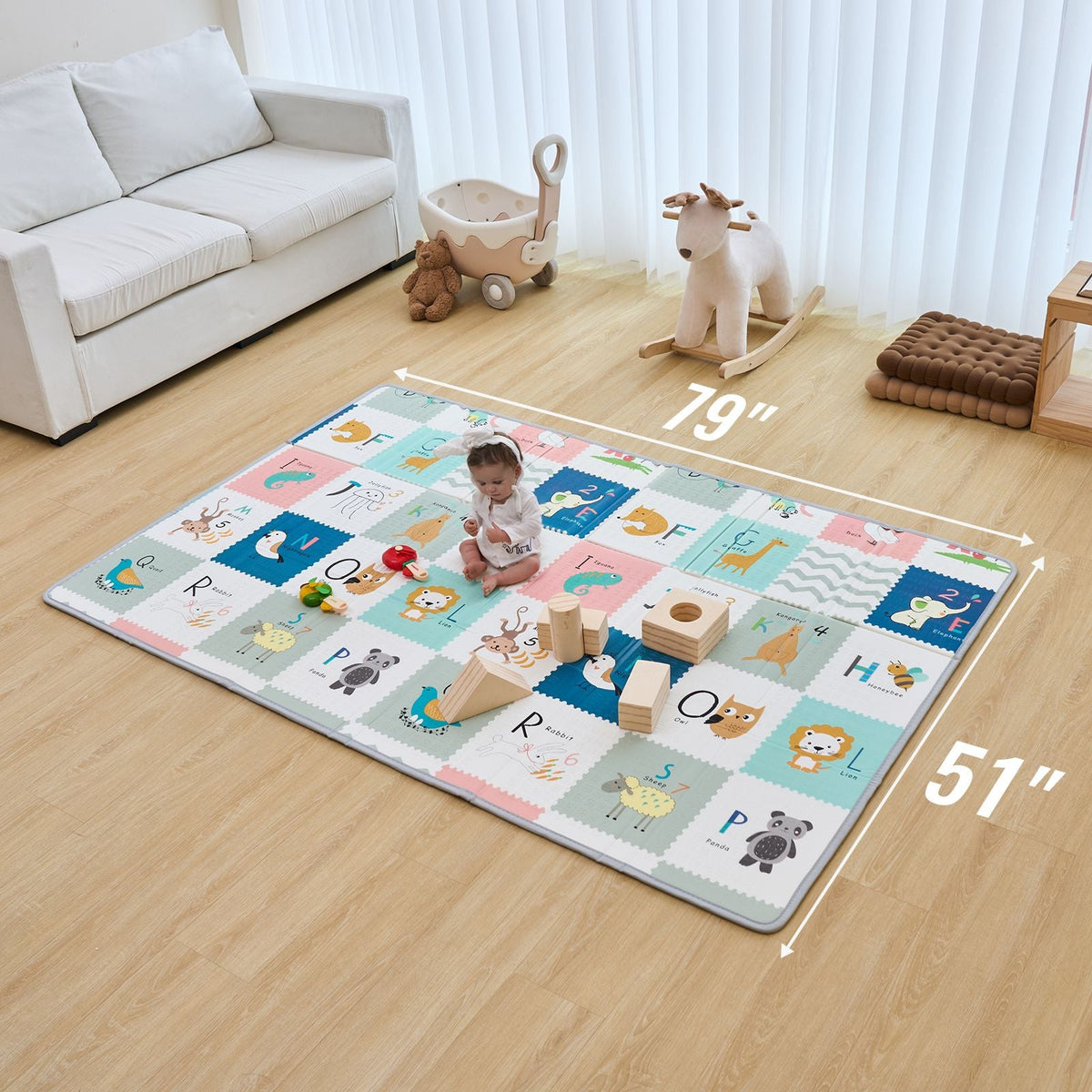 Baby Play Mat, 51"x79" Baby Crawling Mat, Non-Slip One-Piece Foam Baby Playmat, Foldable Portable Reversible Floor Mat with Travel Bag, Waterproof Activity Playmats