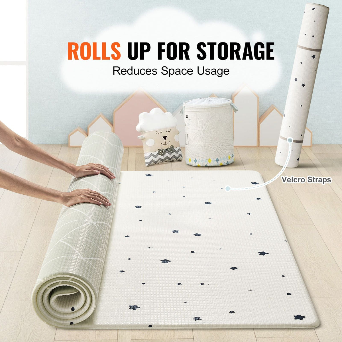 Baby Play Mat, 55""x79"" Baby Crawling Mat, Non-Slip One-Piece Soft Baby Playmat, Rollable Reversible Floor Mat, Waterproof Activity Playmats, for Babies Toddlers Infants, Play & Tummy Time