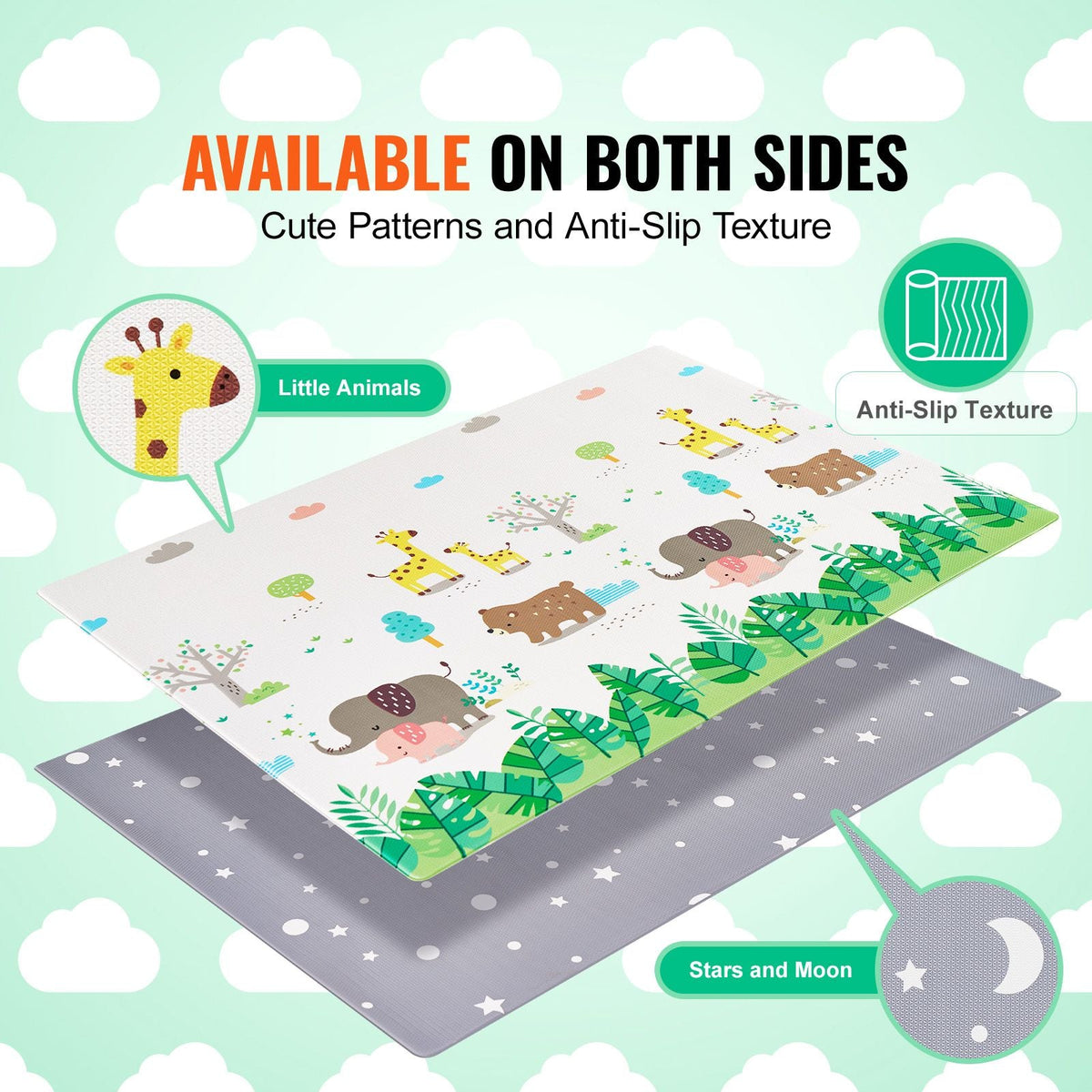Baby Play Mat, 55"x82" Baby Crawling Mat, Non-Slip One-Piece Soft Cushioned Baby Playmatt, Rollable Reversible Floor Mat, Waterproof Activity Mat