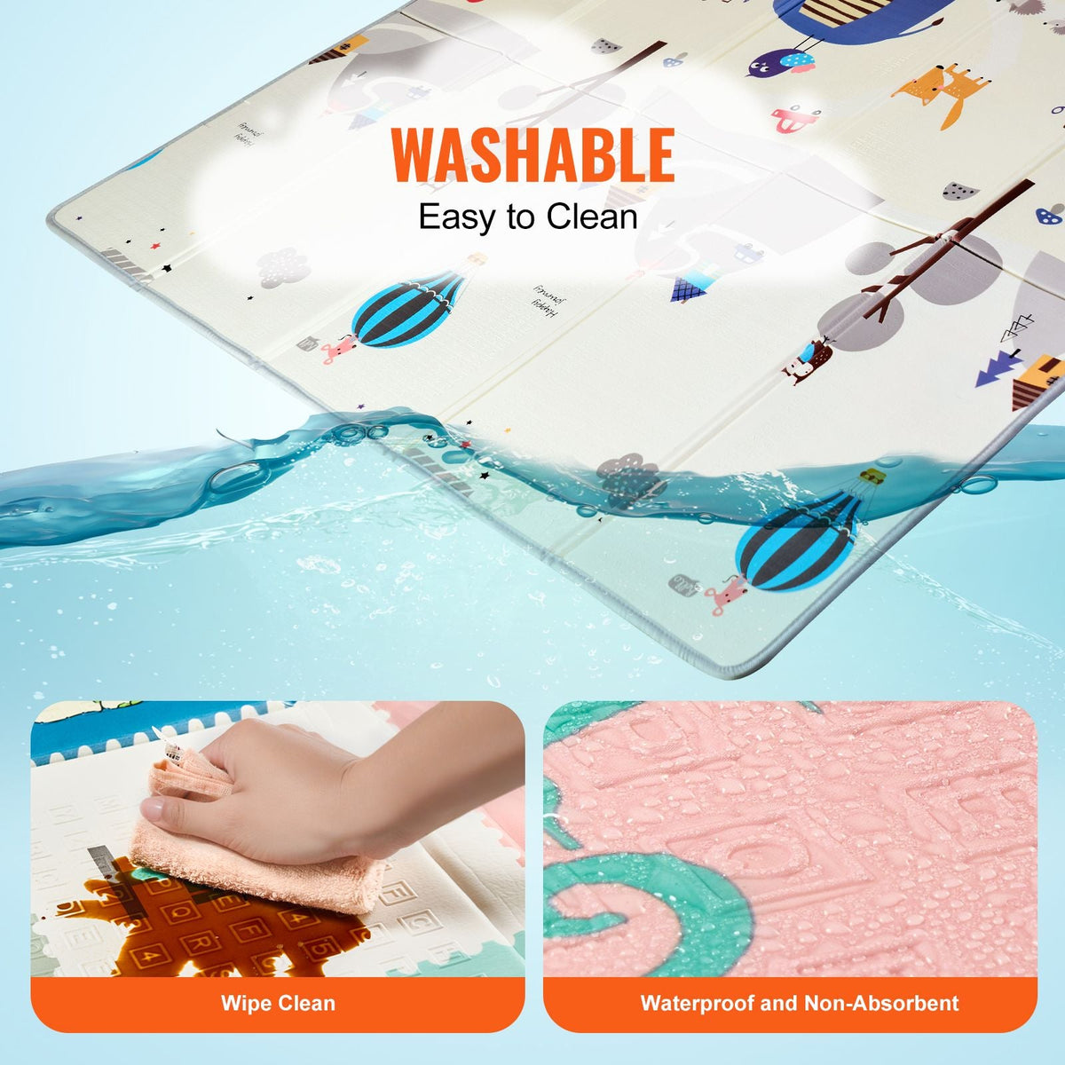 Baby Play Mat, 71"x79" Extra Large Baby Crawling Mat, Non-Slip One-Piece Foam Baby Playmat, Foldable Reversible Floor Mat with Travel Bag, Waterproof Activity Playmat for Babies Toddlers Infants