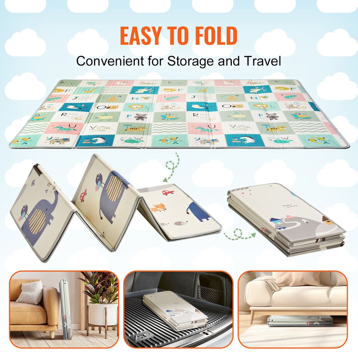 Baby Play Mat, 71"x79" Extra Large Baby Crawling Mat, Non-Slip One-Piece Foam Baby Playmat, Foldable Reversible Floor Mat with Travel Bag, Waterproof Activity Playmat for Babies Toddlers Infants