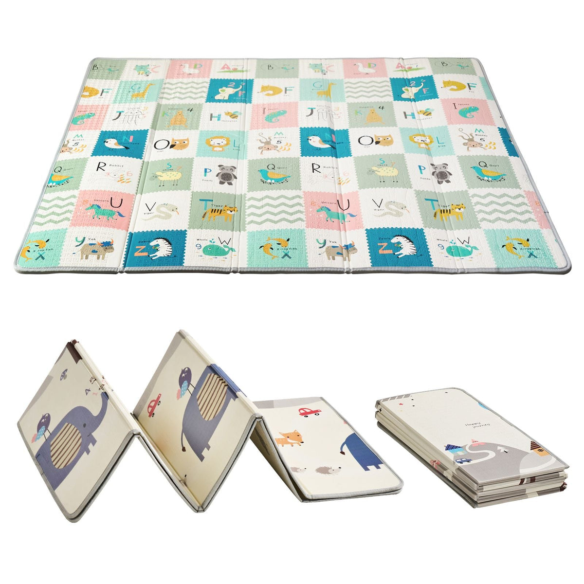 Baby Play Mat, 71"x79" Extra Large Baby Crawling Mat, Non-Slip One-Piece Foam Baby Playmat, Foldable Reversible Floor Mat with Travel Bag, Waterproof Activity Playmat for Babies Toddlers Infants
