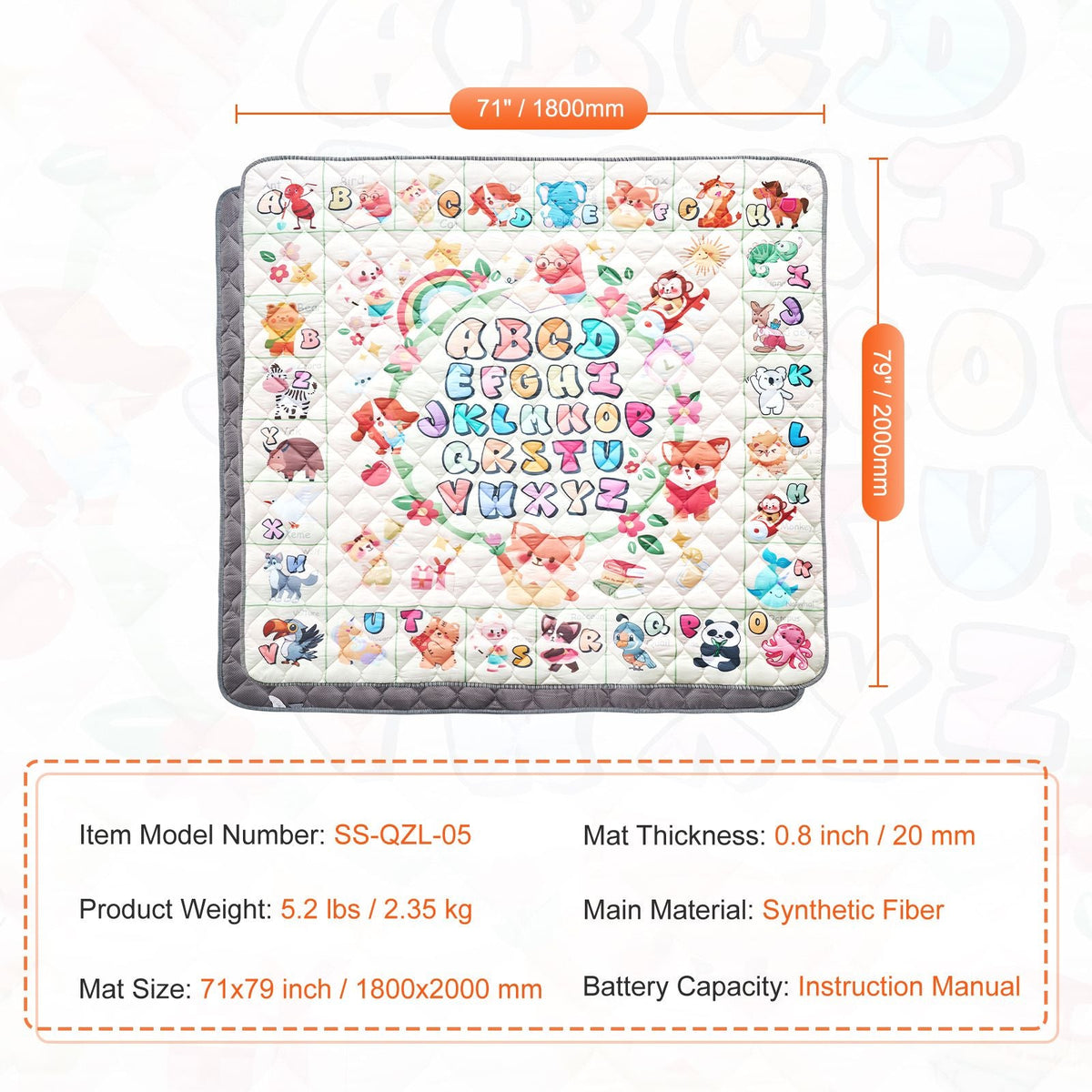 Baby Play Mat, Extra Large 71""x79"" Baby Crawling Mat, Non-Slip One-Piece Thickened Soft Baby Mat, Foldable Floor Mat, Waterproof Activity Playmats for Babies Toddlers Infants, Machine Washable