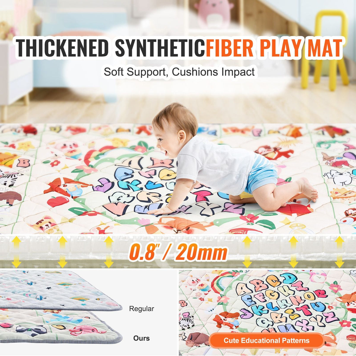 Baby Play Mat, Extra Large 71""x79"" Baby Crawling Mat, Non-Slip One-Piece Thickened Soft Baby Mat, Foldable Floor Mat, Waterproof Activity Playmats for Babies Toddlers Infants, Machine Washable