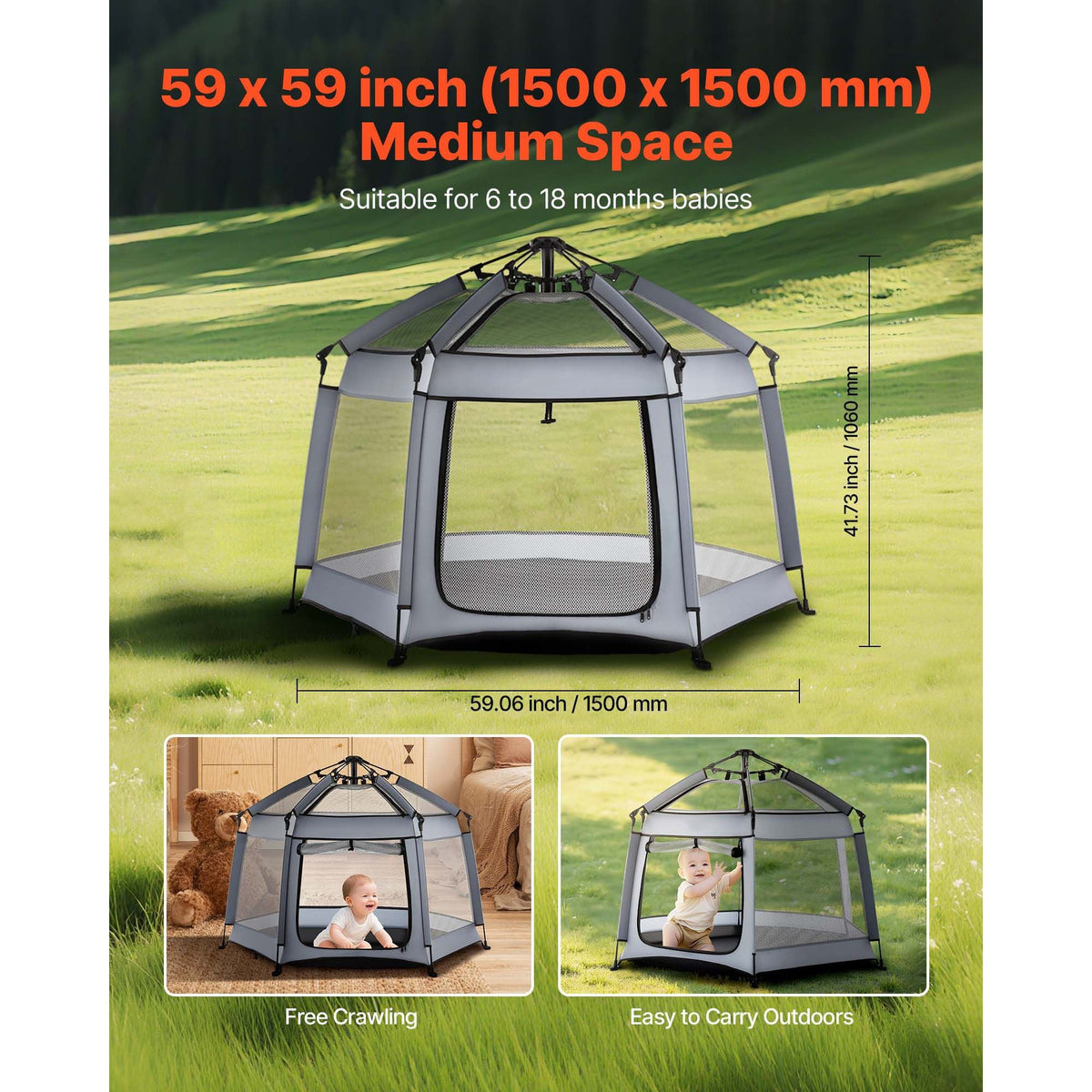 Baby Playpen, Pop Up Toddler Playpen with Canopy, Indoor & Outdoor Portable Play Yard for Babies Toddlers with UPF 50+ Sunshades & Travel Bag for Home Park Beach, Foldable and Lightweight