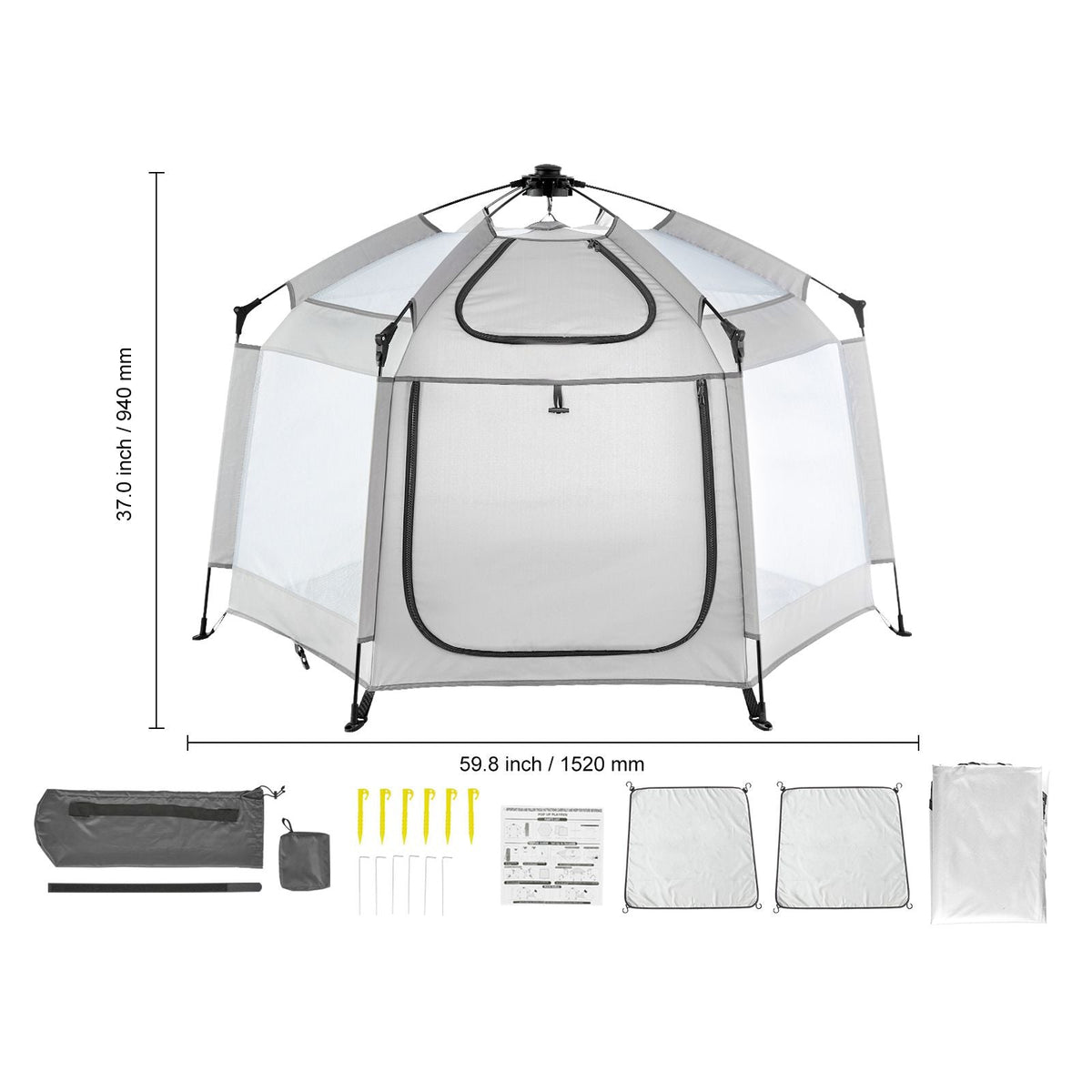 Baby Playpen with Canopy, Indoor/Outdoor Portable Playpen for Babies and Toddler, Lightweight & Foldable, Pop Up Toddler Play Yard with 3 Sun-Shades & Travel Bag for Park Beach Home, 59.8"x59.8"