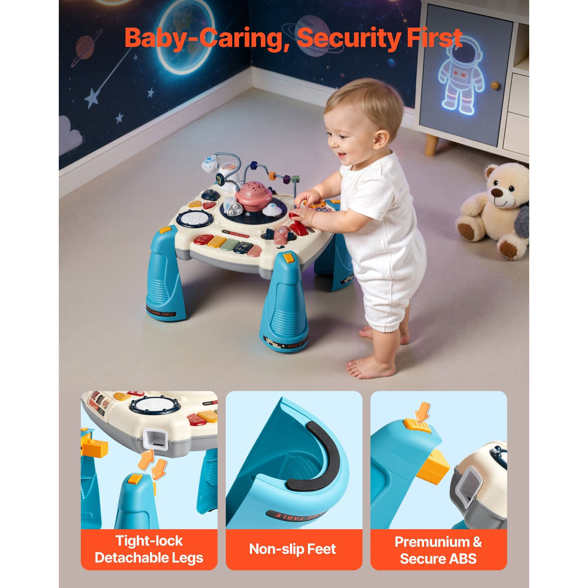 Baby Spacecraft Musical Table Toys for 1-3 Years Old, Learning Activity Desk with Space Theme & Soft-glow Star Projector & 60+ Sound Sources, Toddler Learning Table for Kids 6+ Months