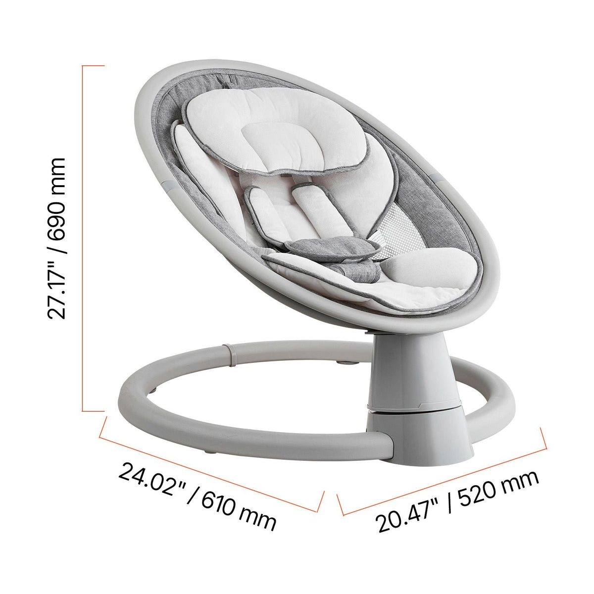 Baby Swing, 5-Speed Baby Rocker Swing, Portable Infant Swing with Remote Control, Touch Panel, Bluetooth Music, 10 Preset Lullabies & 5-Point Safety Harness for 0-9 Month Boys Girls Up to 20lbs