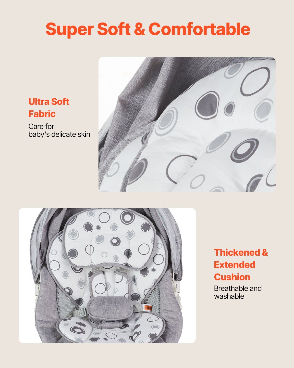 Baby Swing for Infants Rocker 3 Speeds 3 Seat Positions Remote Control Bluetooth