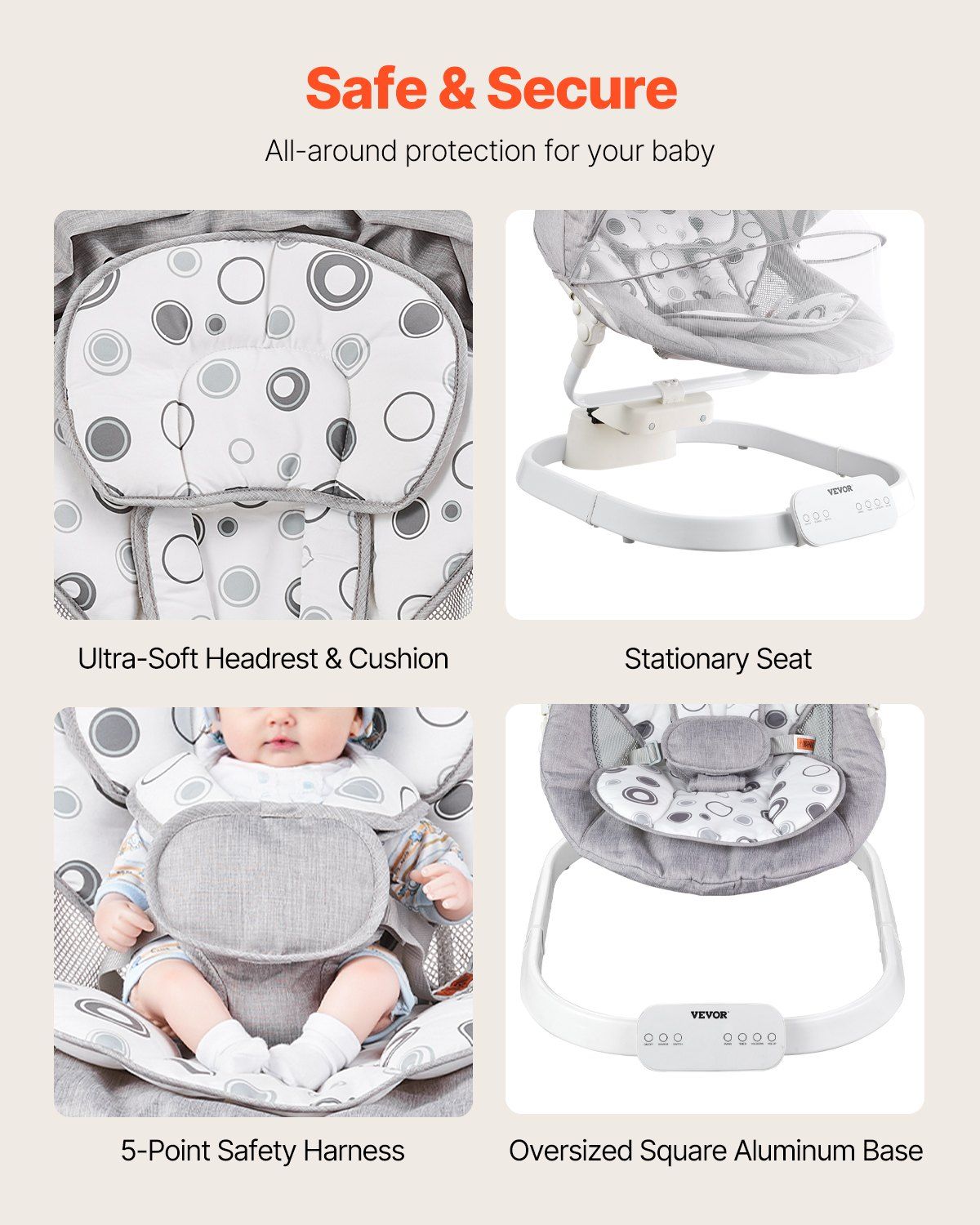 Baby Swing for Infants Rocker 3 Speeds 3 Seat Positions Remote Control Bluetooth