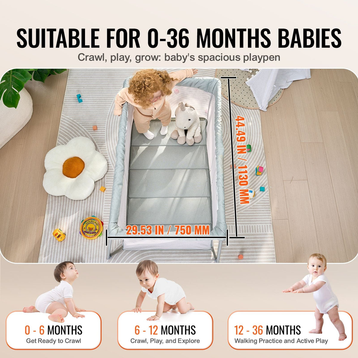 Baby Travel Crib and Play Yard, Folding Baby Playpen with Soft Mattress Pad, Portable Toddlers Crib with Breathable Mesh and Travel Bag, Indoor/Outdoor Kid Activity Center for 0-36 Months Babies