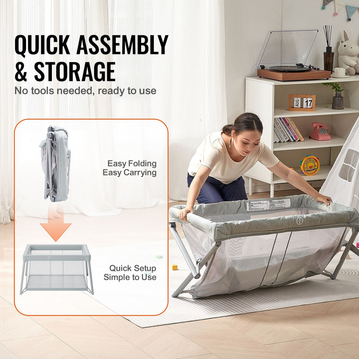Baby Travel Crib and Play Yard, Folding Baby Playpen with Soft Mattress Pad, Portable Toddlers Crib with Breathable Mesh and Travel Bag, Indoor/Outdoor Kid Activity Center for 0-36 Months Babies