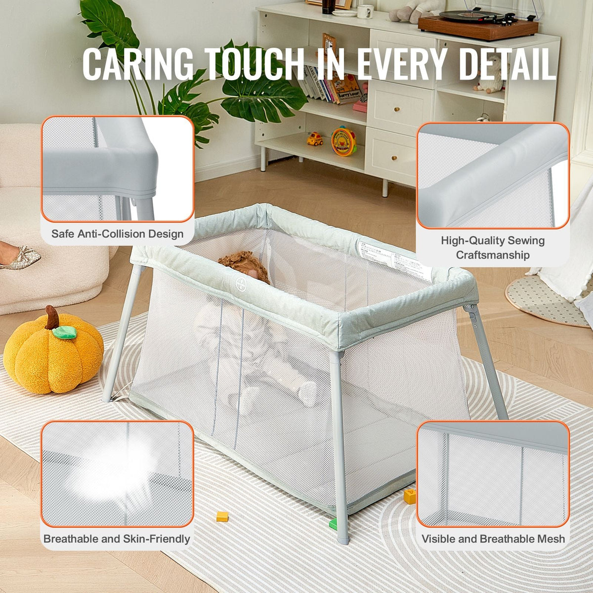 Baby Travel Crib and Play Yard, Folding Baby Playpen with Soft Mattress Pad, Portable Toddlers Crib with Breathable Mesh and Travel Bag, Indoor/Outdoor Kid Activity Center for 0-36 Months Babies
