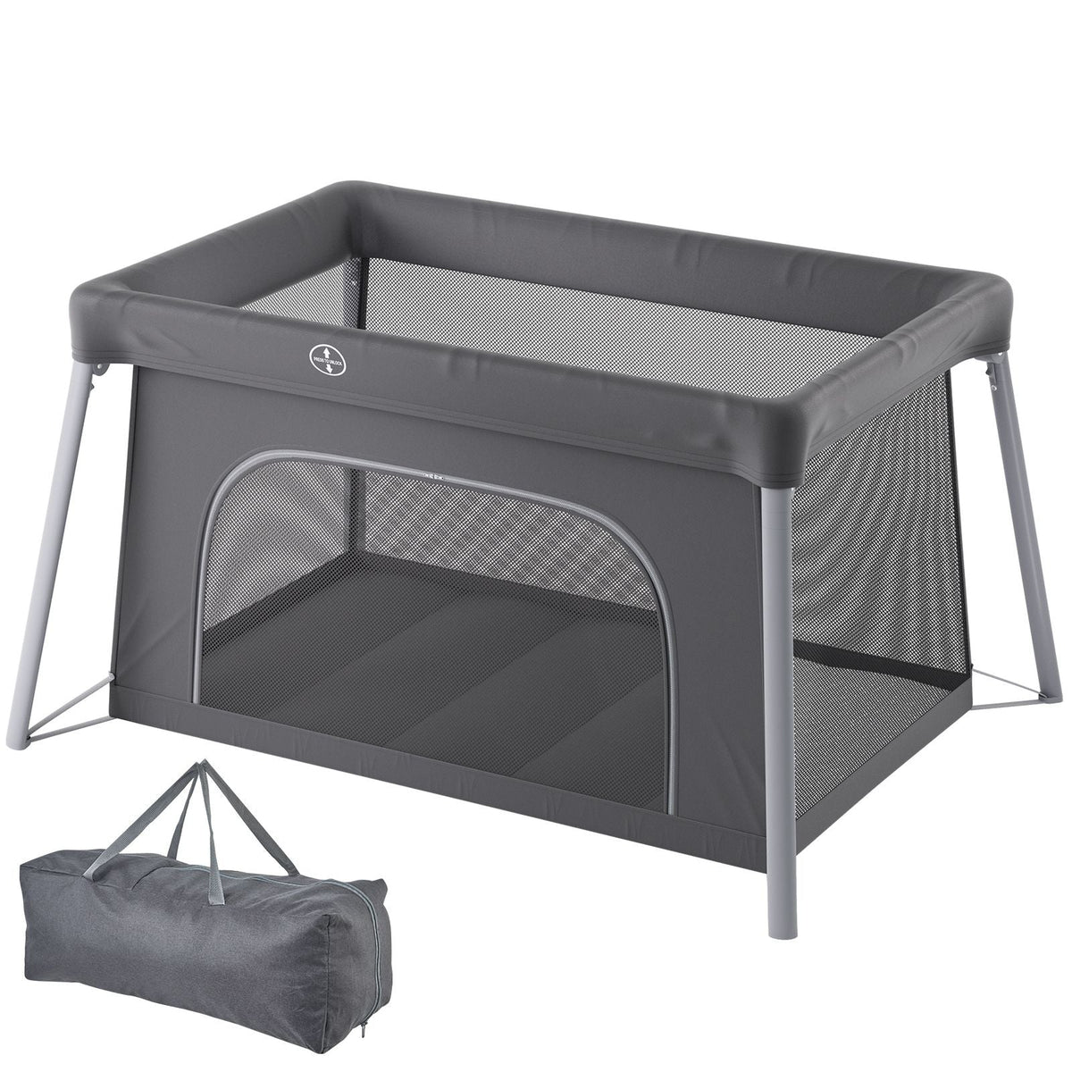 Baby Travel Crib and Play Yard, Folding Baby Playpen with Zipper Gate & Soft Mattress, Portable Toddler Crib with Breathable Mesh, Travel Bag, Indoor/Outdoor Kids Activity Center for 0-36 Months