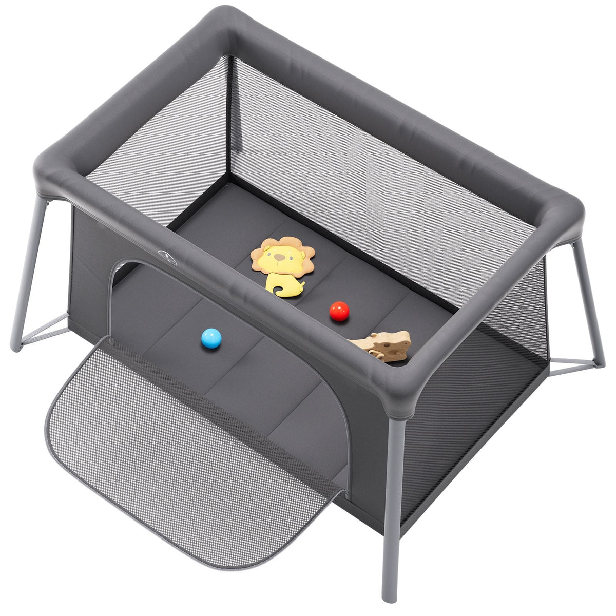 Baby Travel Crib and Play Yard, Folding Baby Playpen with Zipper Gate & Soft Mattress, Portable Toddler Crib with Breathable Mesh, Travel Bag, Indoor/Outdoor Kids Activity Center for 0-36 Months