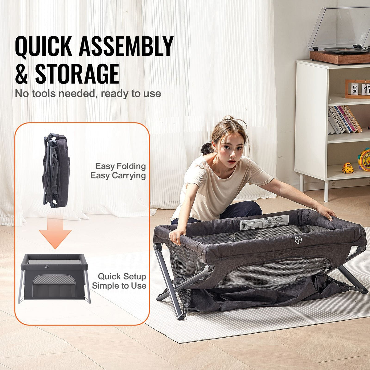 Baby Travel Crib and Play Yard, Folding Baby Playpen with Zipper Gate & Soft Mattress, Portable Toddler Crib with Breathable Mesh, Travel Bag, Indoor/Outdoor Kids Activity Center for 0-36 Months