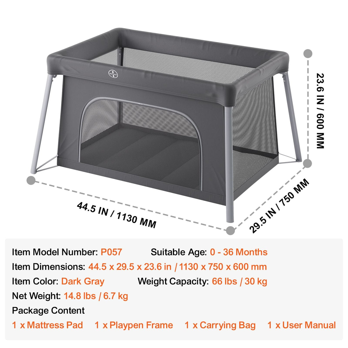 Baby Travel Crib and Play Yard, Folding Baby Playpen with Zipper Gate & Soft Mattress, Portable Toddler Crib with Breathable Mesh, Travel Bag, Indoor/Outdoor Kids Activity Center for 0-36 Months