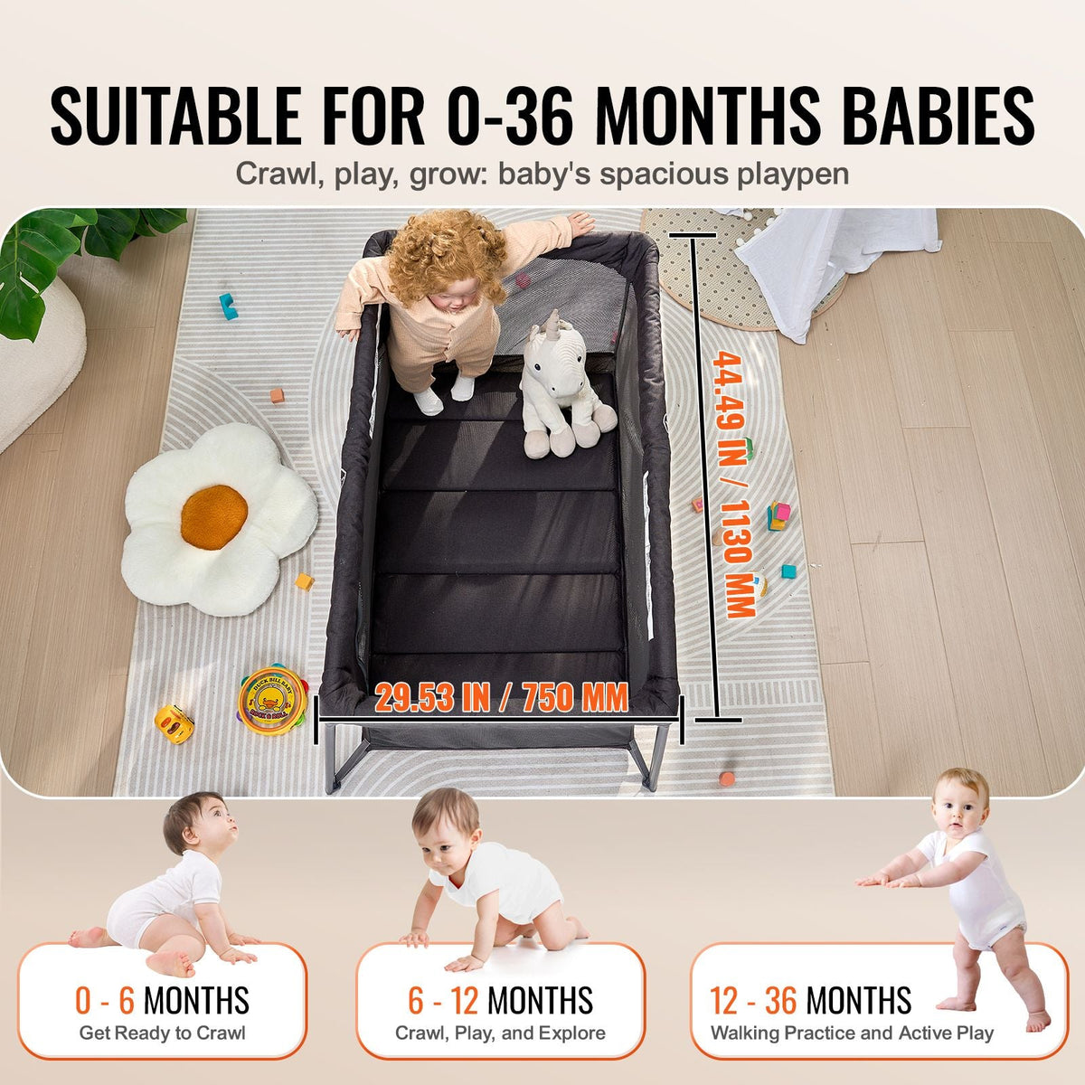 Baby Travel Crib and Play Yard, Folding Baby Playpen with Zipper Gate & Soft Mattress, Portable Toddler Crib with Breathable Mesh, Travel Bag, Indoor/Outdoor Kids Activity Center for 0-36 Months