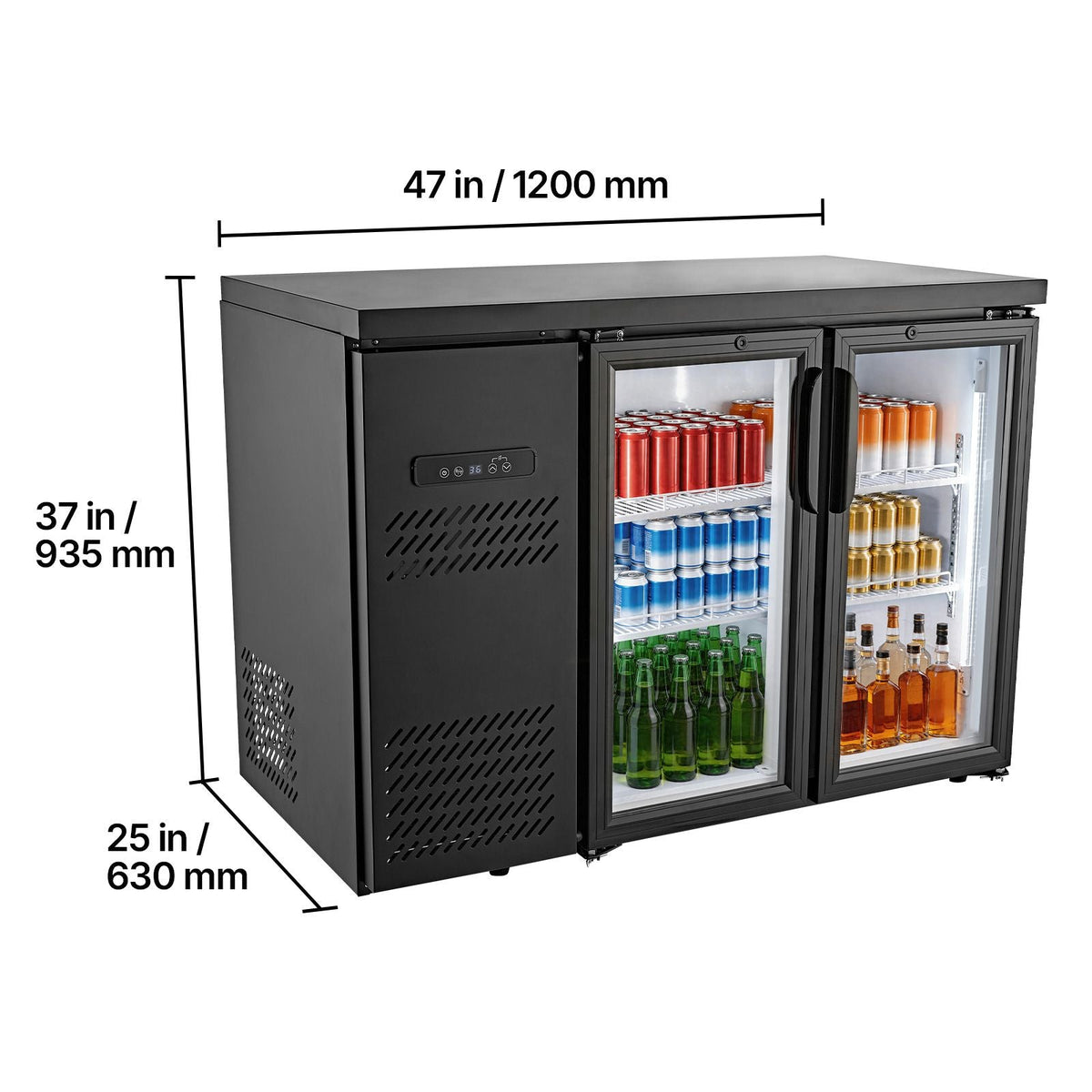 Back Bar Cooler, 11.8 Cu. Ft Counter Height Beverage Refrigerator, Commercial Display Fridge w/ 2 Glass Doors, LED Lighting, Shelves, Fan Cooling Beer Wine Cooler for Pub, Merchandiser, Office