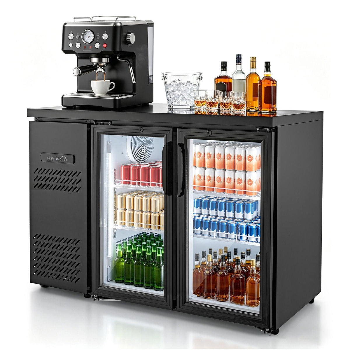 Back Bar Cooler, 11.8 Cu. Ft Counter Height Beverage Refrigerator, Commercial Display Fridge w/ 2 Glass Doors, LED Lighting, Shelves, Fan Cooling Beer Wine Cooler for Pub, Merchandiser, Office