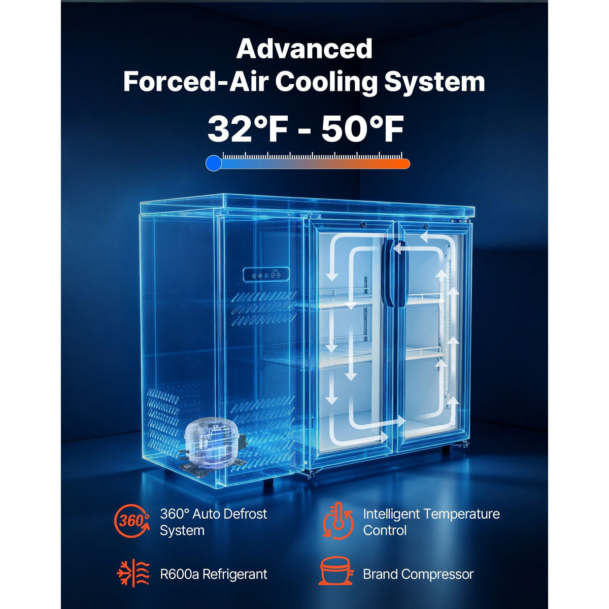 Back Bar Cooler, 11.8 Cu. Ft Counter Height Beverage Refrigerator, Commercial Display Fridge w/ 2 Glass Doors, LED Lighting, Shelves, Fan Cooling Beer Wine Cooler for Pub, Merchandiser, Office