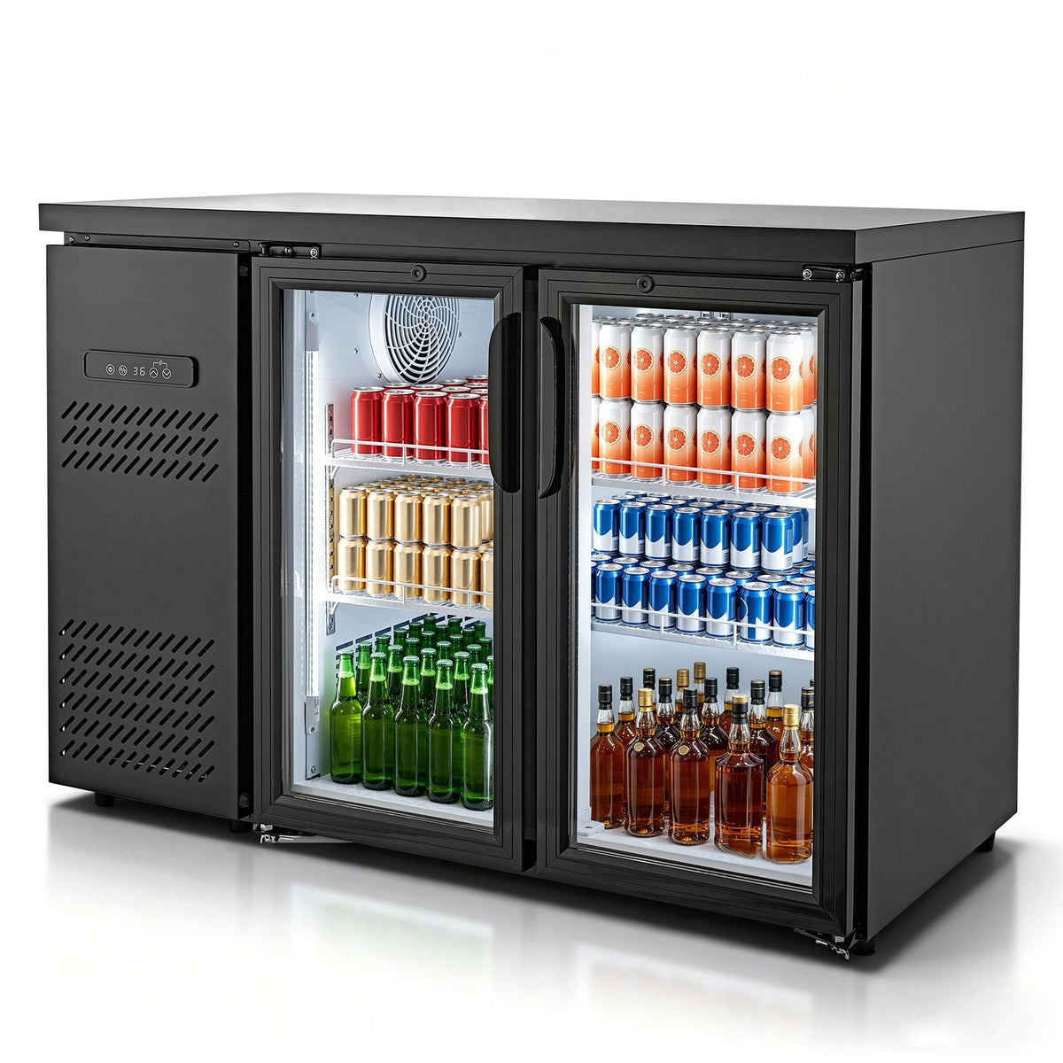 Back Bar Cooler, 11.8 Cu. Ft Counter Height Beverage Refrigerator, Commercial Display Fridge w/ 2 Glass Doors, LED Lighting, Shelves, Fan Cooling Beer Wine Cooler for Pub, Merchandiser, Office