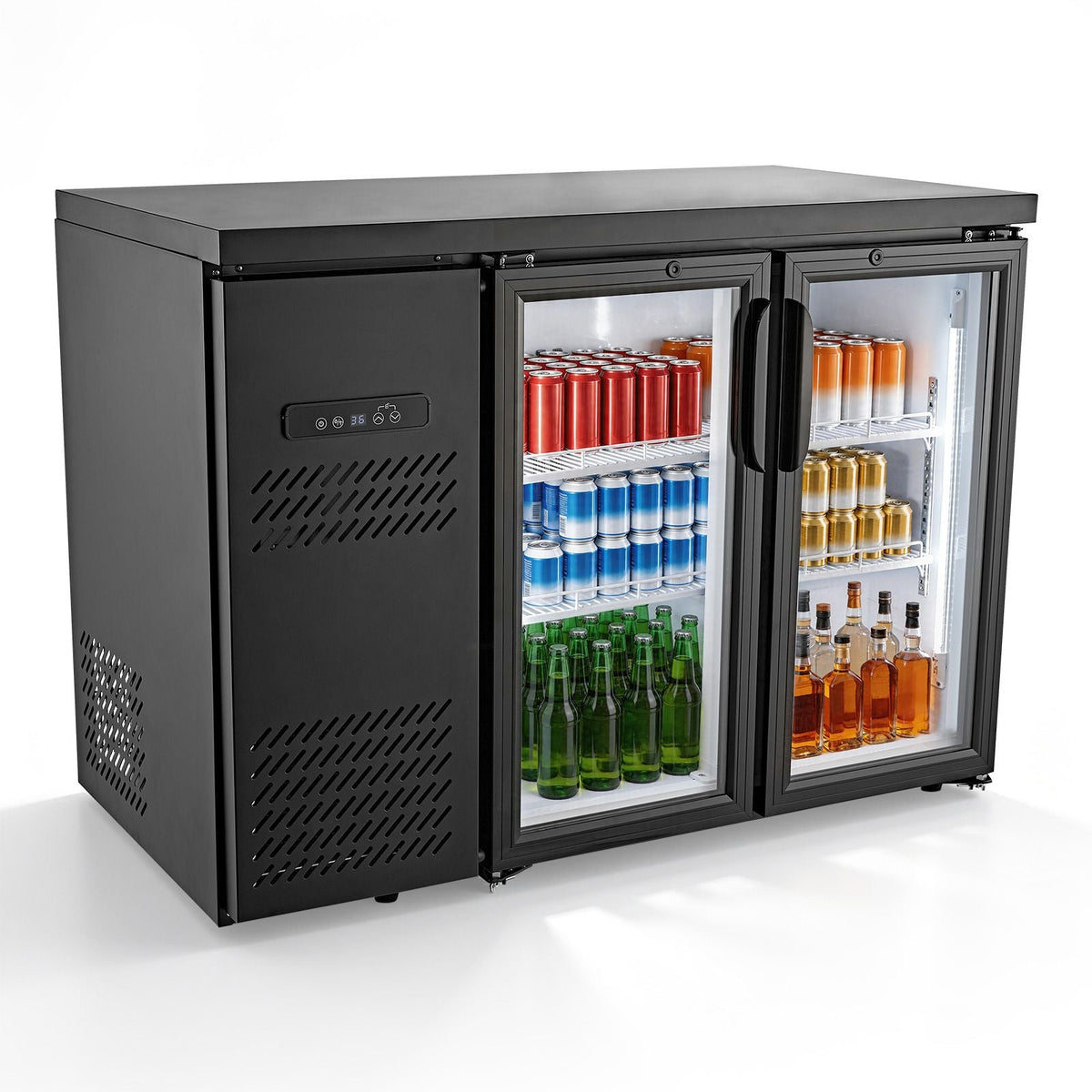 Back Bar Cooler, 11.8 Cu. Ft Counter Height Beverage Refrigerator, Commercial Display Fridge w/ 2 Glass Doors, LED Lighting, Shelves, Fan Cooling Beer Wine Cooler for Pub, Merchandiser, Office