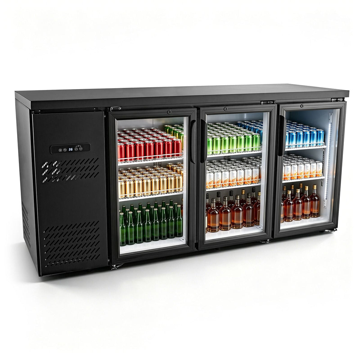 Back Bar Cooler, 19.6 Cu. Ft Counter Height Beverage Refrigerator, Commercial Bar Display Fridge w/ 3 Glass Doors, LED Lighting, Fan Cooling Beer Wine Cooler for Pub, Merchandiser, Store