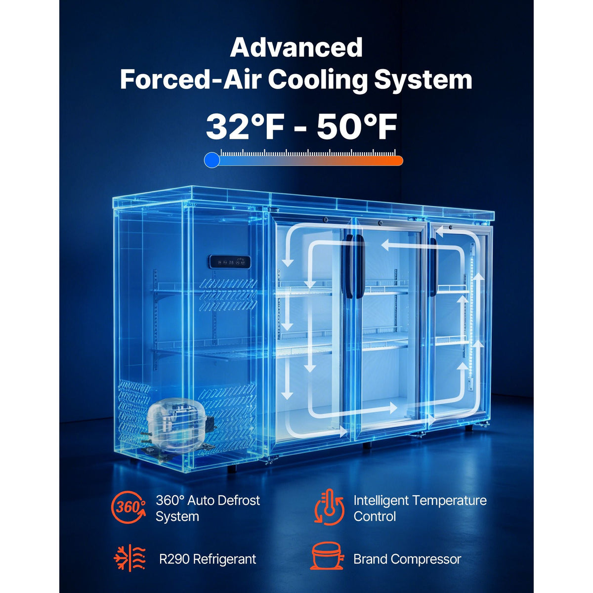 Back Bar Cooler, 19.6 Cu. Ft Counter Height Beverage Refrigerator, Commercial Bar Display Fridge w/ 3 Glass Doors, LED Lighting, Fan Cooling Beer Wine Cooler for Pub, Merchandiser, Store
