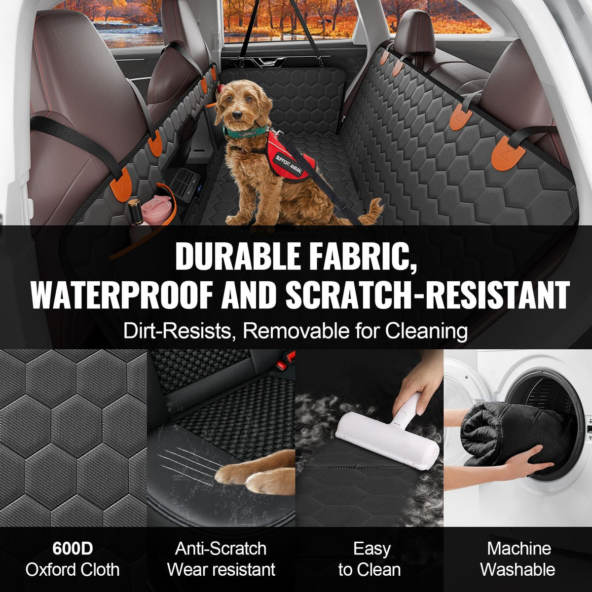 Back Seat Extender, Dog Car Seat Cover for Back Seat Bed with Mesh Window and Storage Pocket, Supports 350lbs Dog Hammock for Car Dog Car Bed 54"x25.6" for Car, SUV, Truck