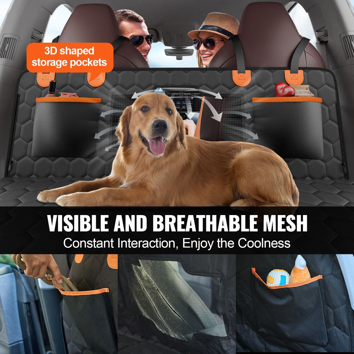 Back Seat Extender, Dog Car Seat Cover for Back Seat Bed with Mesh Window and Storage Pocket, Supports 350lbs Dog Hammock for Car Dog Car Bed 54"x25.6" for Car, SUV, Truck
