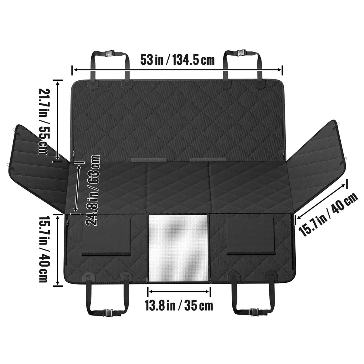 Back Seat Extender for Dogs,Dog Hammock for Car Back seat, Dog Car Seat Cover with Hard Bottom Dog Car Seat Bed 53"x24.8" ,Supports 350lb with Mesh Window and Storage Pocket for Car, SUV,Truck