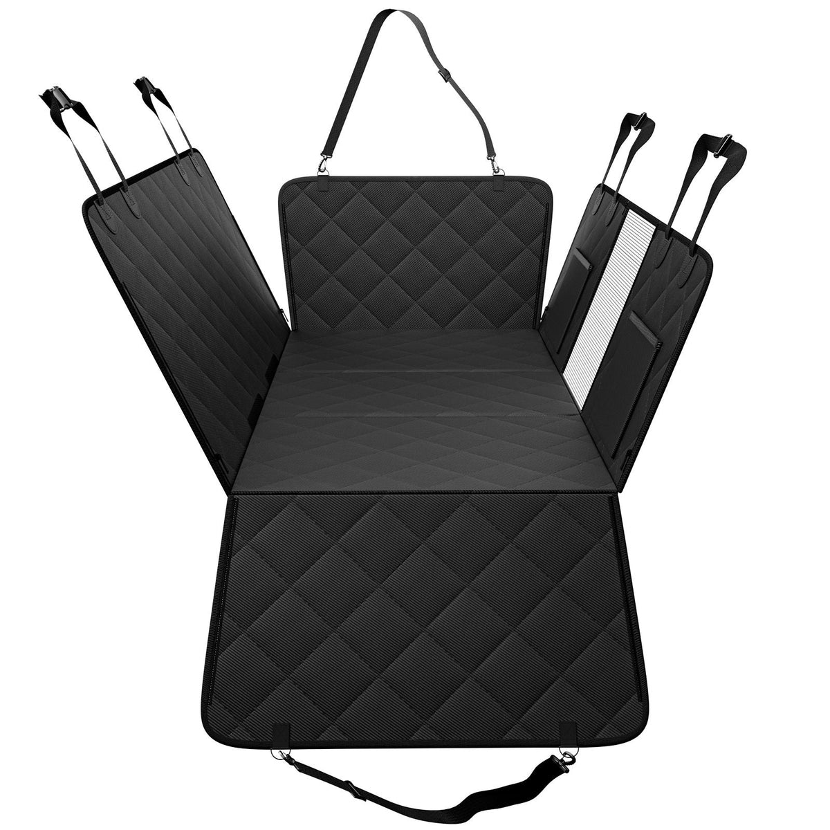 Back Seat Extender for Dogs,Dog Hammock for Car Back seat, Dog Car Seat Cover with Hard Bottom Dog Car Seat Bed 53"x24.8" ,Supports 350lb with Mesh Window and Storage Pocket for Car, SUV,Truck