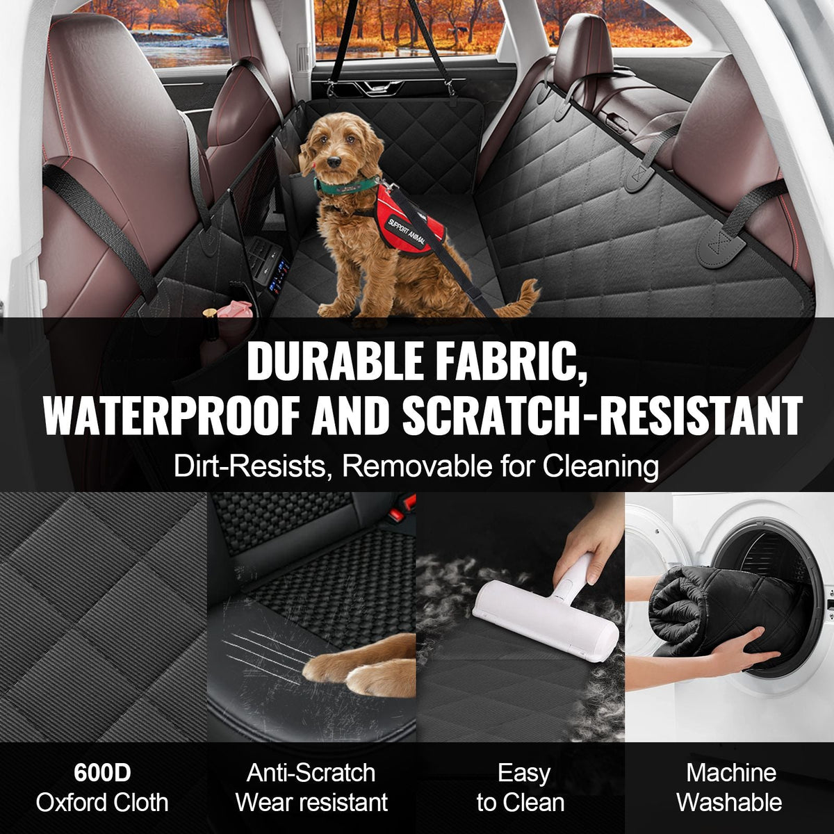 Back Seat Extender for Dogs,Dog Hammock for Car Back seat, Dog Car Seat Cover with Hard Bottom Dog Car Seat Bed 53"x24.8" ,Supports 350lb with Mesh Window and Storage Pocket for Car, SUV,Truck