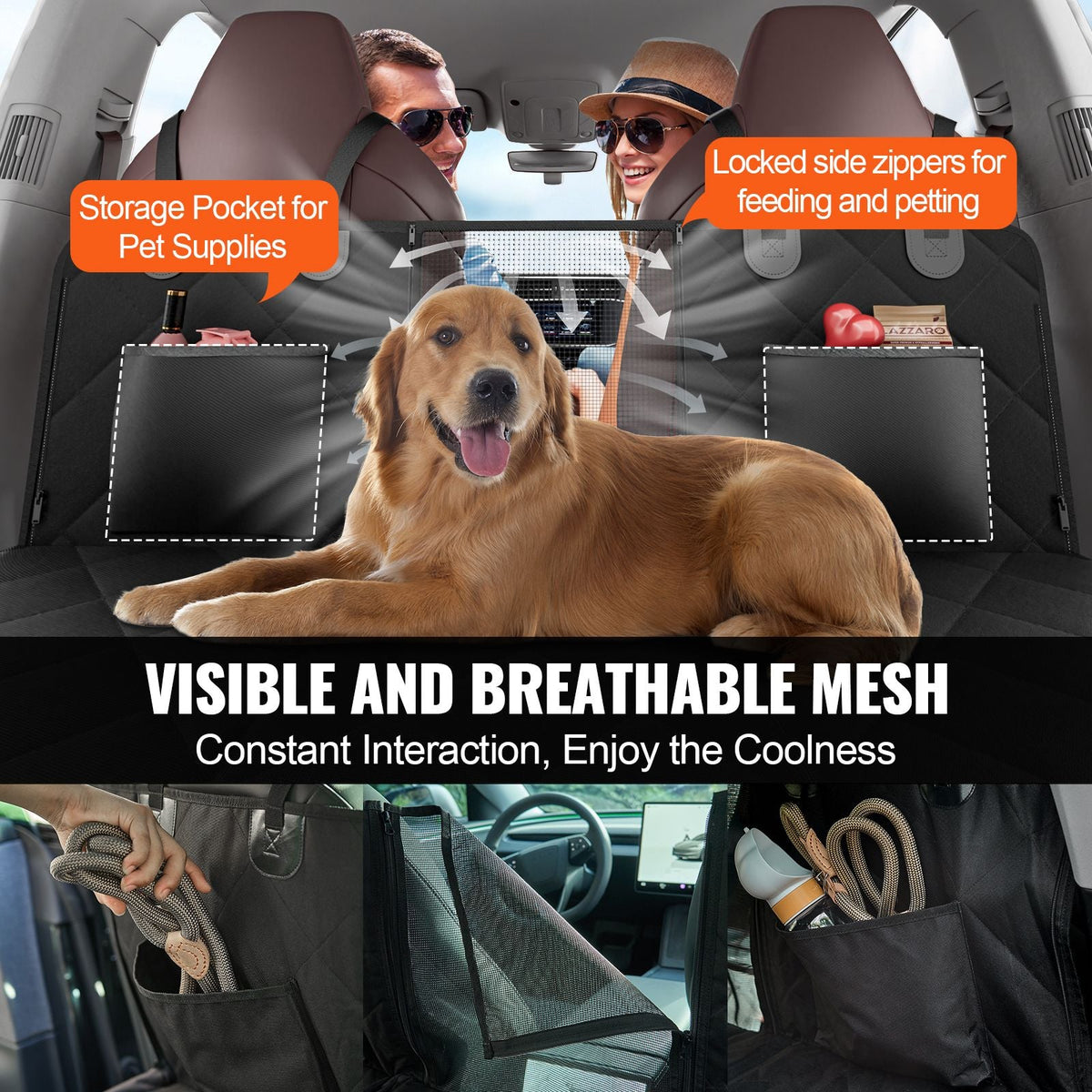 Back Seat Extender for Dogs,Dog Hammock for Car Back seat, Dog Car Seat Cover with Hard Bottom Dog Car Seat Bed 53"x24.8" ,Supports 350lb with Mesh Window and Storage Pocket for Car, SUV,Truck