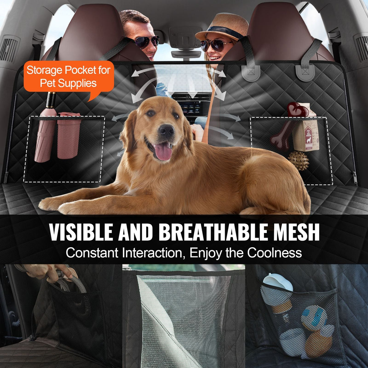 Back Seat Extender for Dogs,Dog Hammock for Car Back seat,Dog Car Seat Cover with Hard Bottom Dog Car Seat Bed 52"x24.8" ,Supports 350lb with Mesh Window and Storage Pocket for Car, SUV