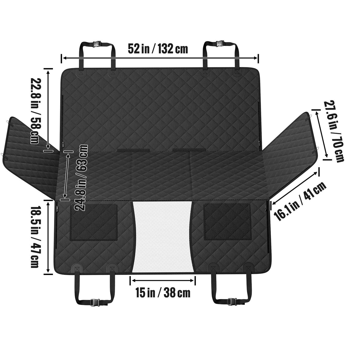 Back Seat Extender for Dogs,Dog Hammock for Car Back seat,Dog Car Seat Cover with Hard Bottom Dog Car Seat Bed 52"x24.8" ,Supports 350lb with Mesh Window and Storage Pocket for Car, SUV