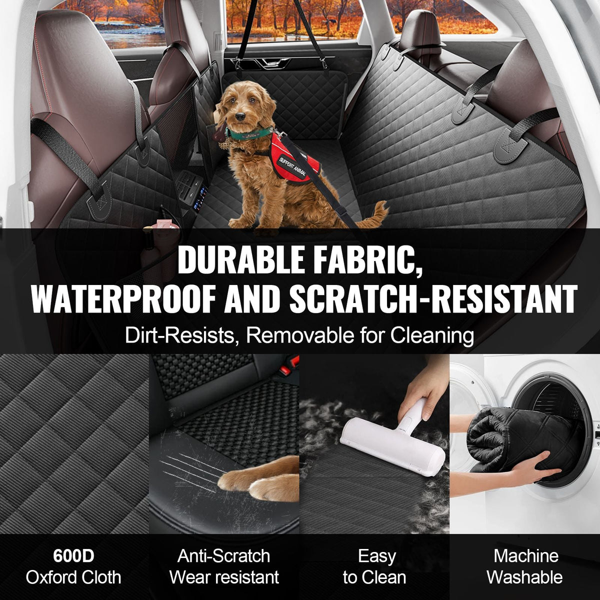 Back Seat Extender for Dogs,Dog Hammock for Car Back seat,Dog Car Seat Cover with Hard Bottom Dog Car Seat Bed 52"x24.8" ,Supports 350lb with Mesh Window and Storage Pocket for Car, SUV