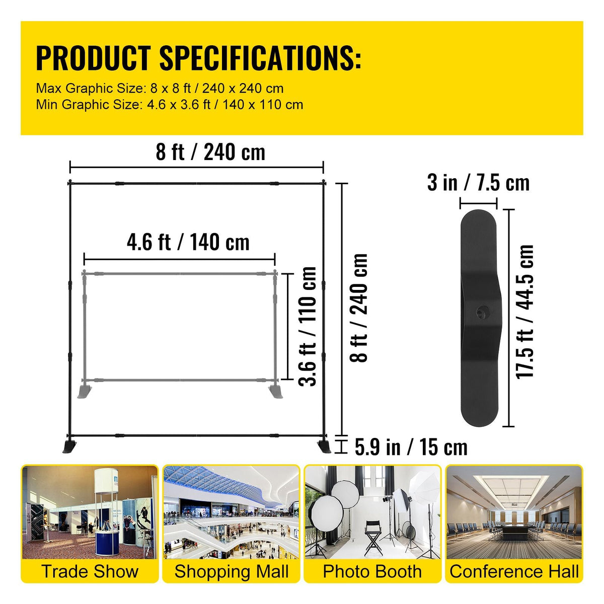 Backdrop Banner Stand 8 x 8 Ft Adjustable Heavy Duty Background Stand with 1 Carrying Bag, Backdrop Stand for Parties Wedding Photo Booth Trade Show