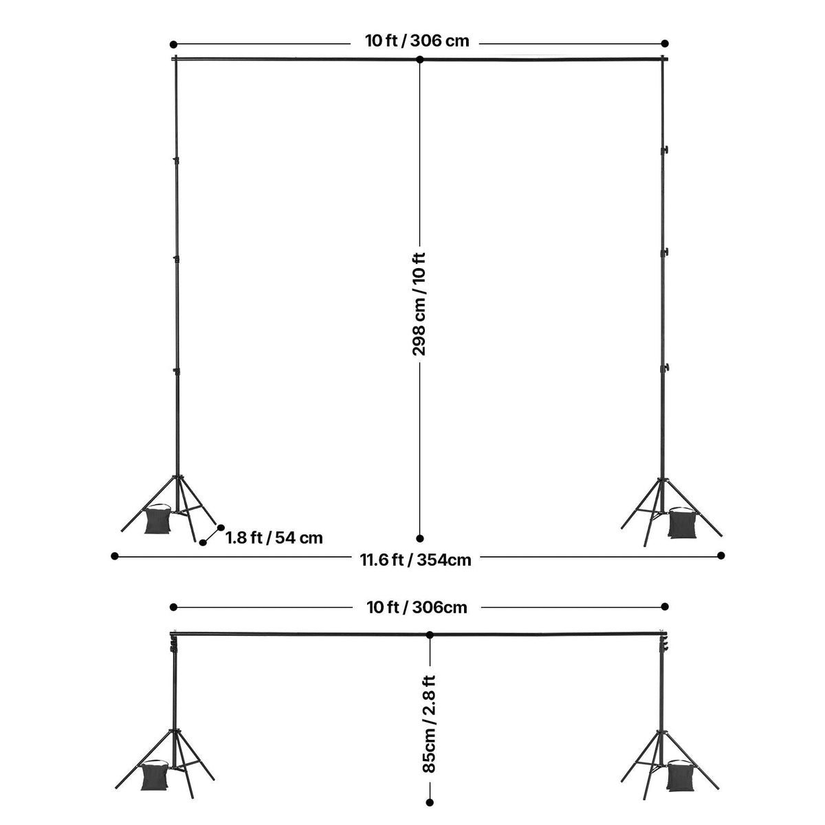 Backdrop Stand, 10 x 10 ft Adjustable Photo Backdrop Stand Kit, Portable Background Backdrop Stand with 4 Crossbars, Heavy Duty Projector Screen Stand, for Wedding, Photo Video Studio & Party