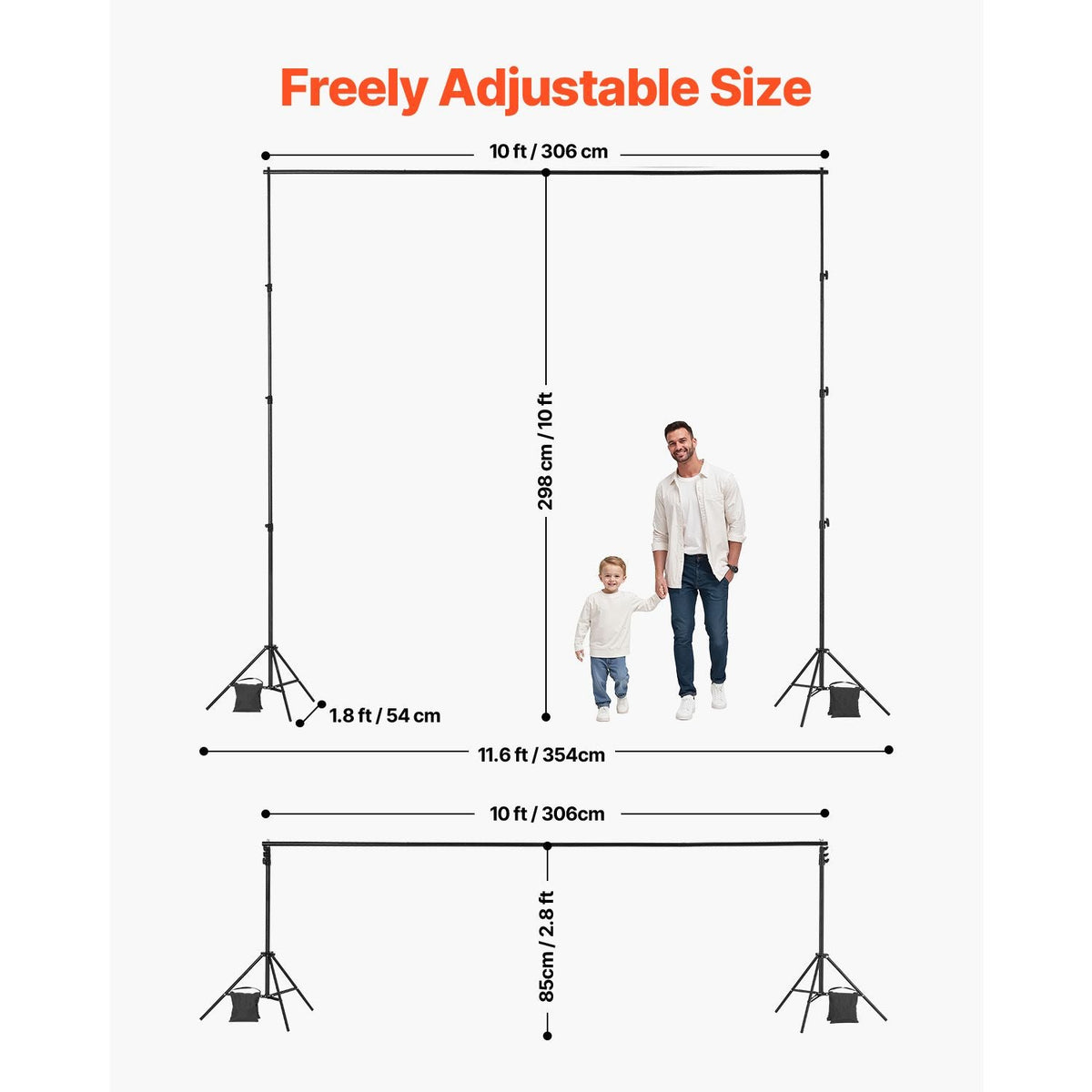 Backdrop Stand, 10 x 10 ft Adjustable Photo Backdrop Stand Kit, Portable Background Backdrop Stand with 4 Crossbars, Heavy Duty Projector Screen Stand, for Wedding, Photo Video Studio & Party
