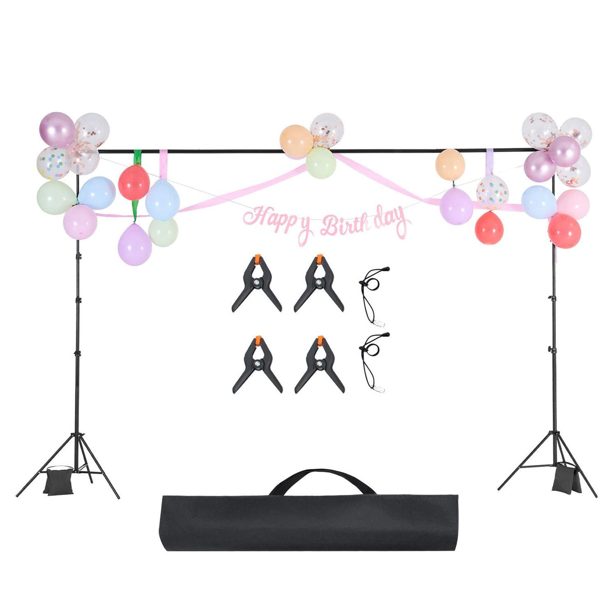 Backdrop Stand, 10 x 10 ft Adjustable Photo Backdrop Stand Kit, Portable Background Backdrop Stand with 4 Crossbars, Heavy Duty Projector Screen Stand, for Wedding, Photo Video Studio & Party