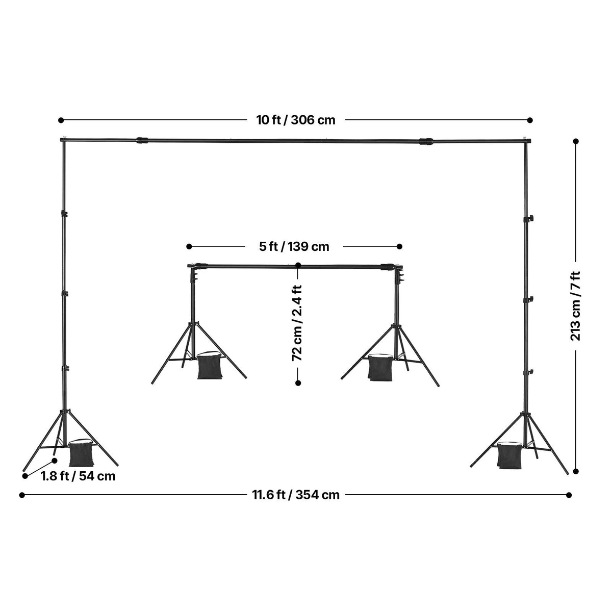 Backdrop Stand, 7 x 10 ft Adjustable Photo Backdrop Stand Kit, Portable Background Backdrop Stand with 3 Crossbars, Heavy Duty Projector Screen Stand, for Wedding, Photo Video Studio & Party