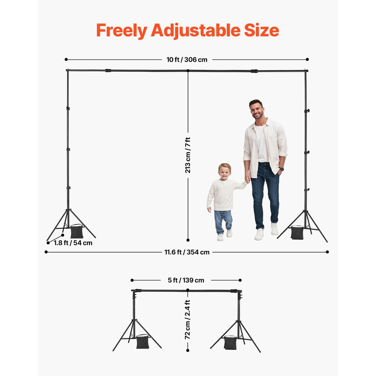 Backdrop Stand, 7 x 10 ft Adjustable Photo Backdrop Stand Kit, Portable Background Backdrop Stand with 3 Crossbars, Heavy Duty Projector Screen Stand, for Wedding, Photo Video Studio & Party