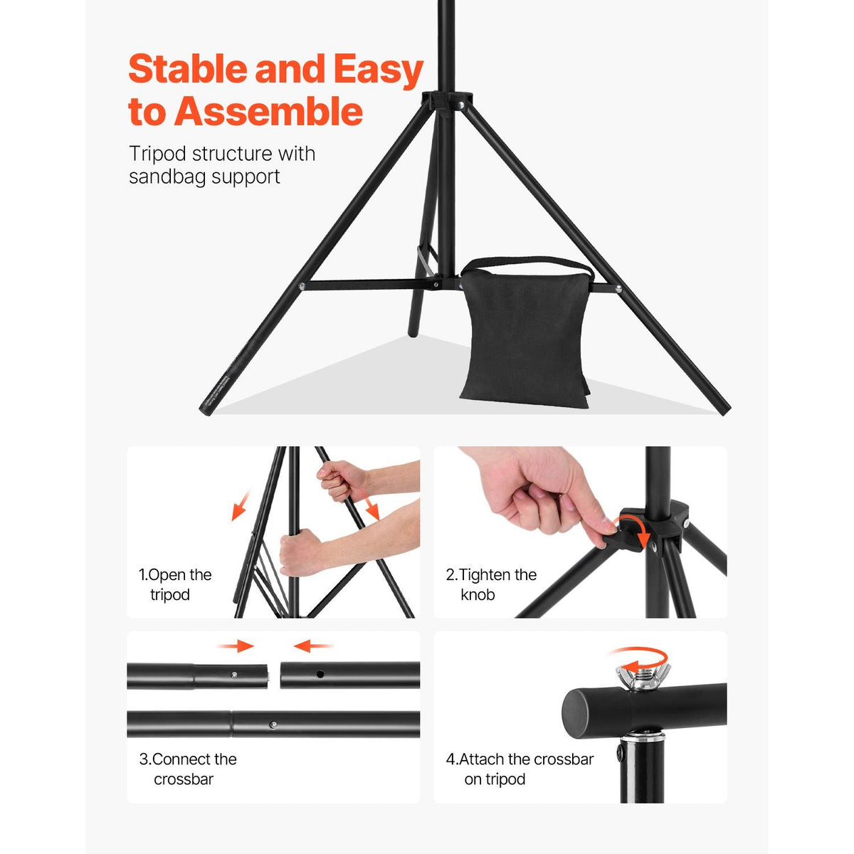 Backdrop Stand, 7 x 10 ft Adjustable Photo Backdrop Stand Kit, Portable Background Backdrop Stand with 3 Crossbars, Heavy Duty Projector Screen Stand, for Wedding, Photo Video Studio & Party