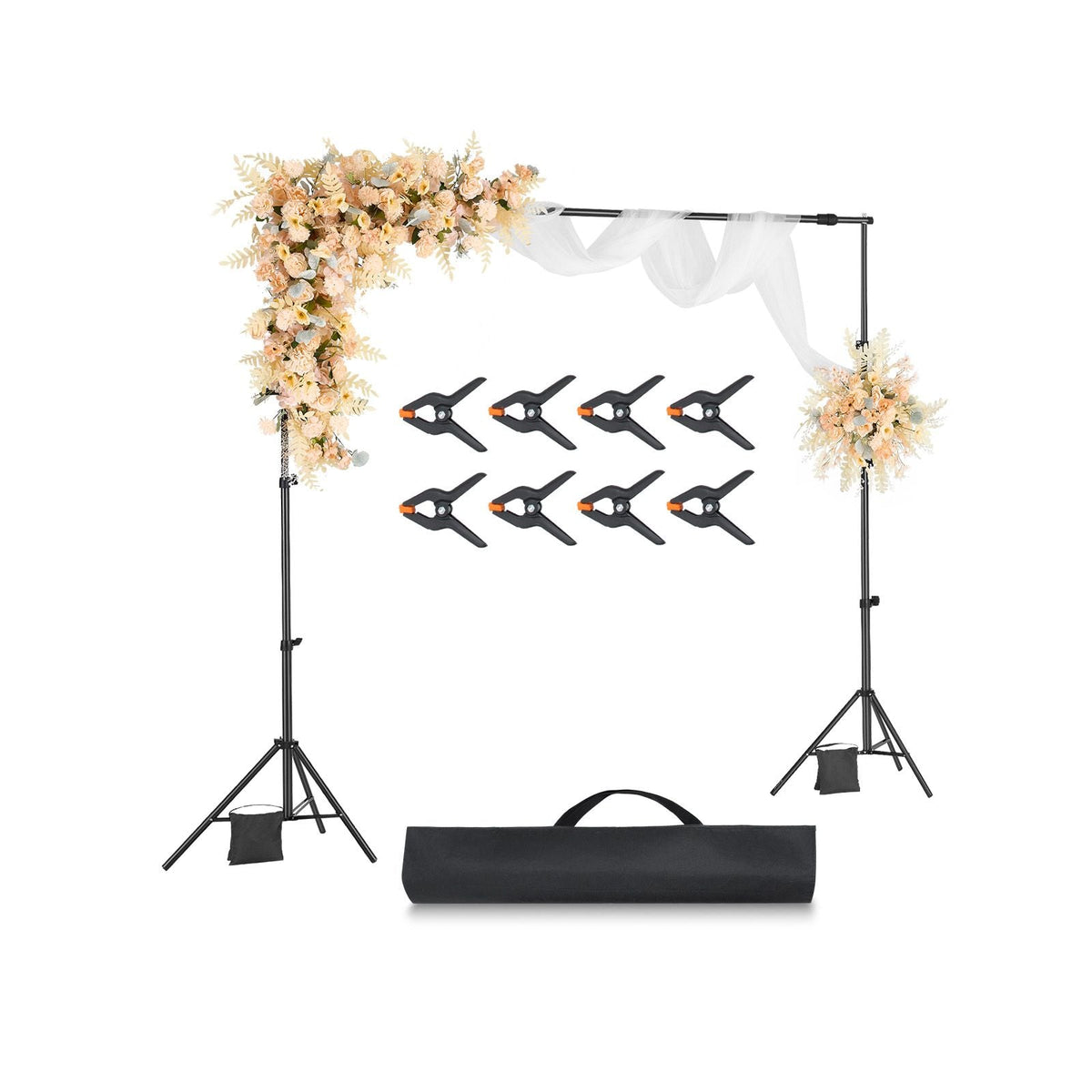 Backdrop Stand, 7 x 10 ft Adjustable Photo Backdrop Stand Kit, Portable Background Backdrop Stand with 3 Crossbars, Heavy Duty Projector Screen Stand, for Wedding, Photo Video Studio & Party